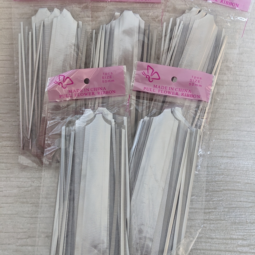 Pull-Ribbon Flower Bows Set Of 5 Color Silver 50mm Easy Present/basket Decor